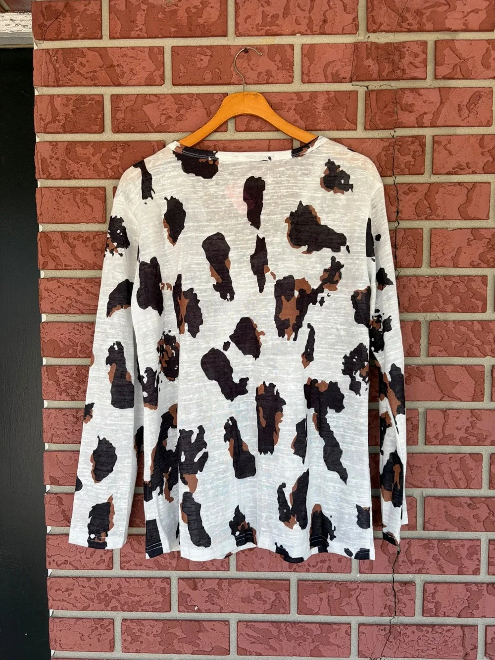 Women's V-Neck Animal Print Top - Black & Brown on Ivory